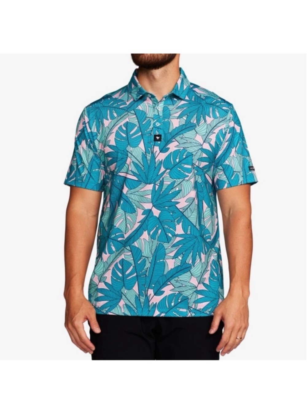 Men's Bad Birdie Polo Shirt XXL Green Pink Tropical Leaf Print